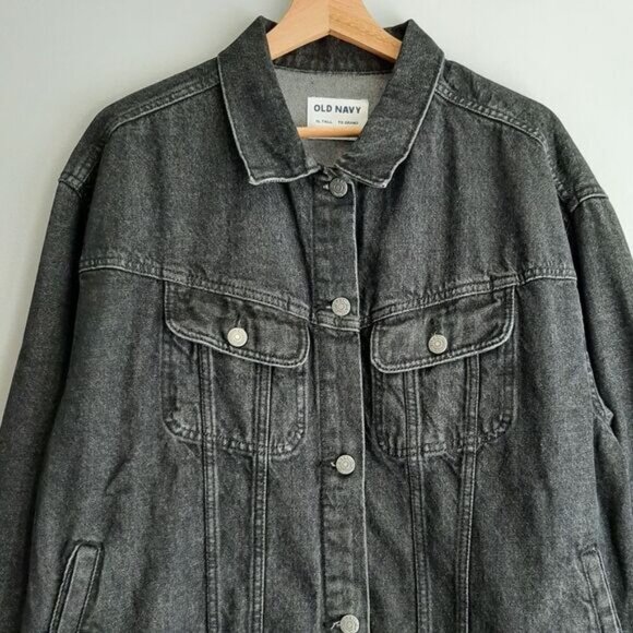 OLD NAVY | Oversized Boxy Classic Button Down Jean Jacket Black Sz XL T - Picture 3 of 14